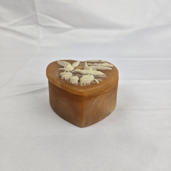 VTG 1974 Design Gifts Intern'l Seagulls Incolay Stone Carved  Heart Trinket Box - Picture 3 of 12